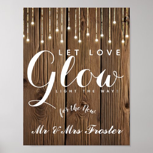 Rustic String of lights  love glow wedding party Poster