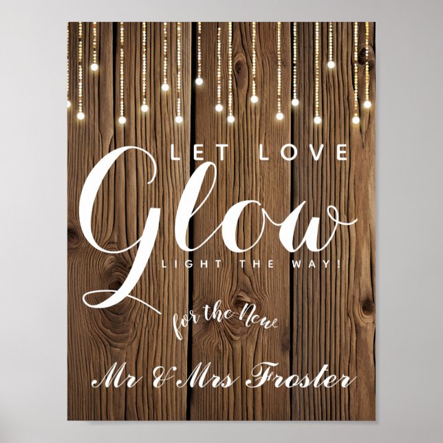 Rustic String of lights  love glow wedding party Poster (Front)