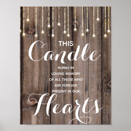 Rustic String of lights Memory candle sign wedding
