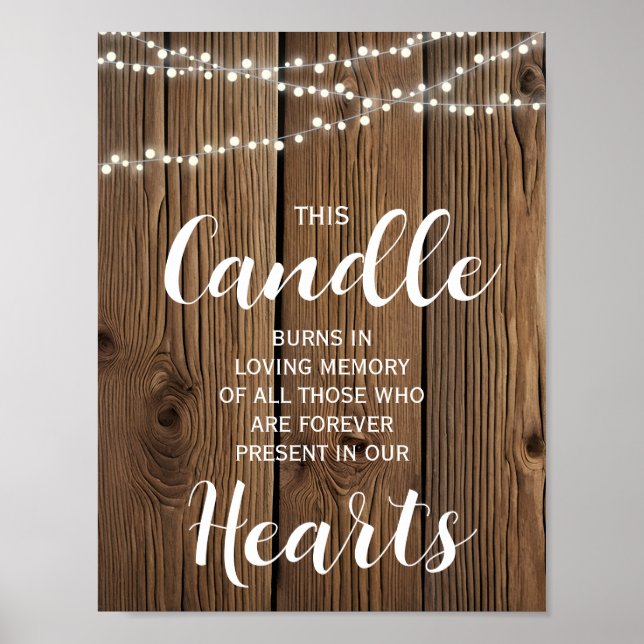 Rustic String of lights Memory candle sign wedding (Front)