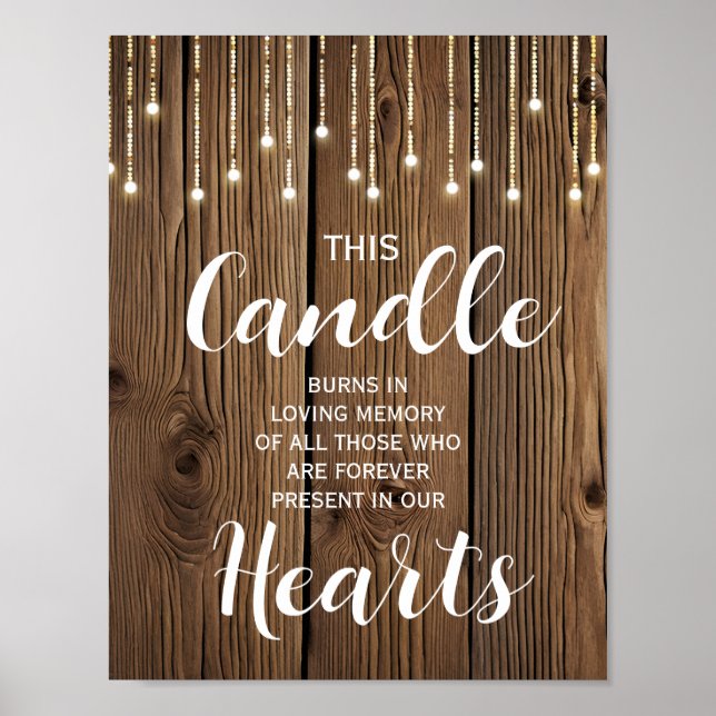 Rustic String of lights Memory candle sign wedding (Front)
