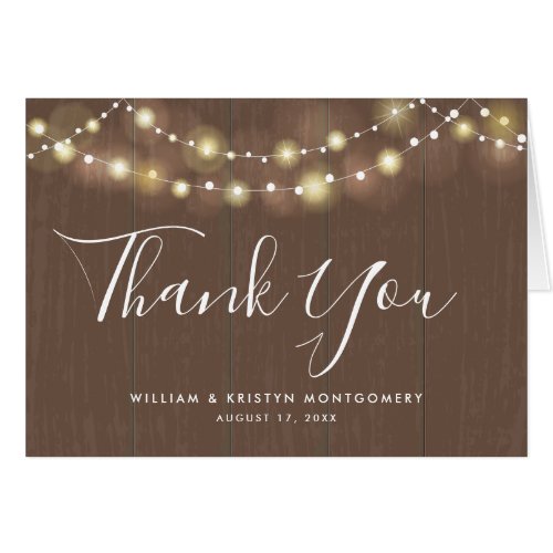 Rustic String of Lights Photo Wedding Thank You