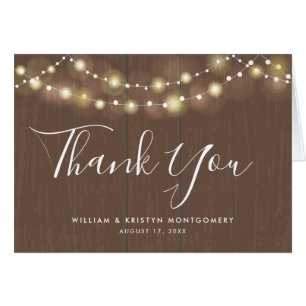 Rustic String of Lights Photo Wedding Thank You Cards