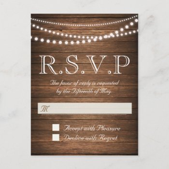 Rustic String Of Lights Rsvp Postcard by SimplyInvite at Zazzle