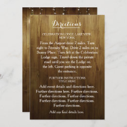 Rustic String Of Lights Wedding Directions Card