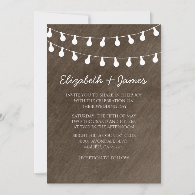 Rustic String of Lights Wedding Invitations (Front)