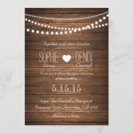 Rustic String Of Lights Wedding Invite (off White)