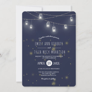 Rustic Strings of Mason Jars Fireflies Wedding Invitation