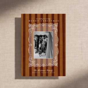 Rustic Stripe Family Photo Christmas Holiday Card