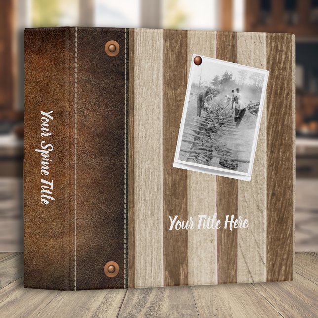 Rustic Striped Butcher Block Leather Photo Album 3 Ring Binder (Creator Uploaded)