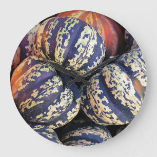 Rustic Striped Pumpkins Large Clock