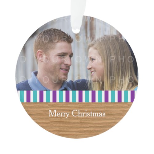 Rustic Stripes Holiday Photo Acrylic Ornament