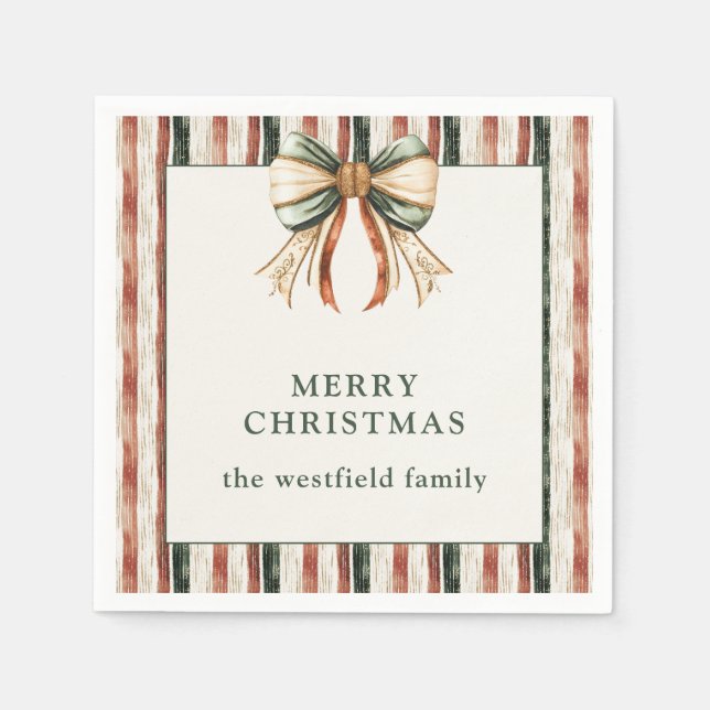 Rustic Stripes Personalized Merry Christmas Napkins (Front)