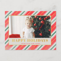 Rustic Stripes Red and Green We've Moved Photo  Ho Holiday Postcard