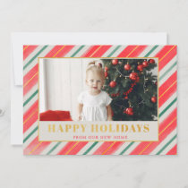 Rustic Stripes Red and Green We've Moved Photo  Holiday Card