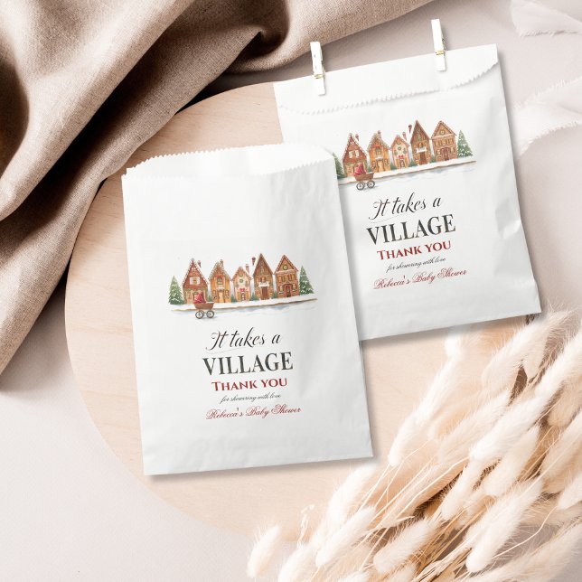 Rustic Stroller Village Houses Winter Baby Shower Favor Bag (Creator Uploaded)