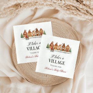 Rustic Stroller Village Houses Winter Baby Shower Napkins