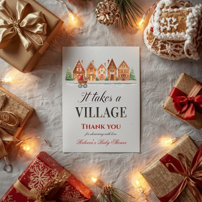 Rustic Stroller Village Houses Winter Baby Shower Thank You Card (Creator Uploaded)