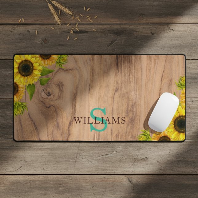Rustic Style Desk Mat with Sunflowers, Wood Effect (Creator Uploaded)