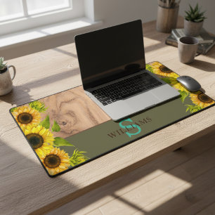 Rustic Style Desk Mat with Sunflowers, Wood Effect