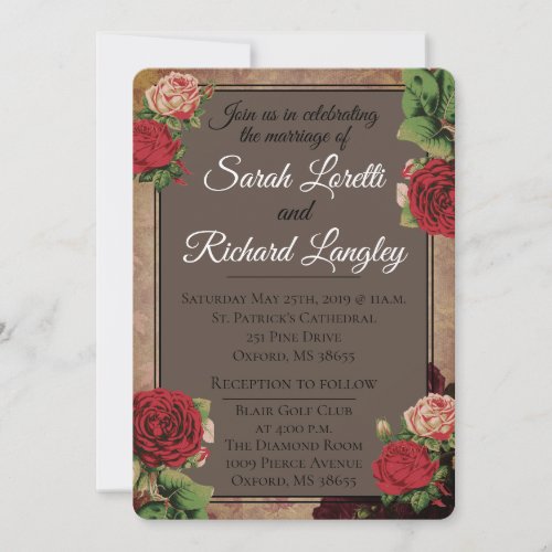 Rustic Style Floral Rose Monogram Wedding Invitation