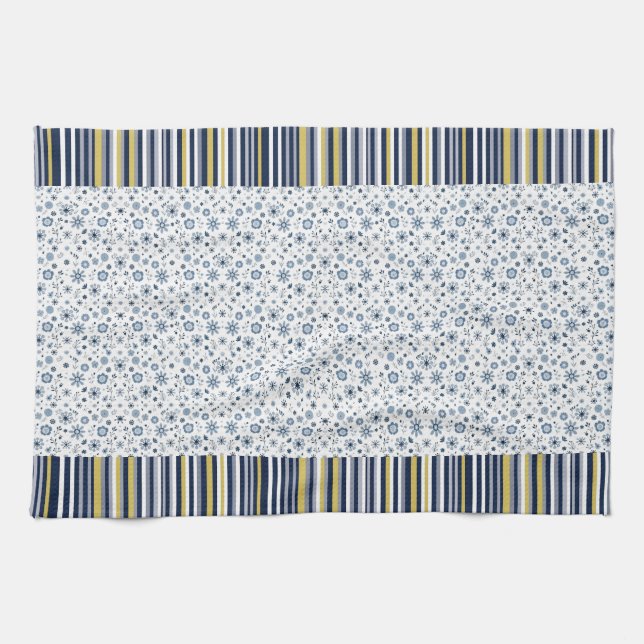 Rustic Style: Soft Stripes with Floral Accents  Kitchen Towel (Horizontal)