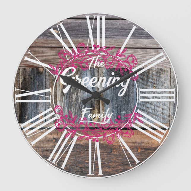 Rustic style, wood look, family gift, shaker large clock (Front)