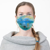 Rustic Stylish Blue Sunrise Fishing Boat Seascape Adult Cloth Face Mask (Worn)