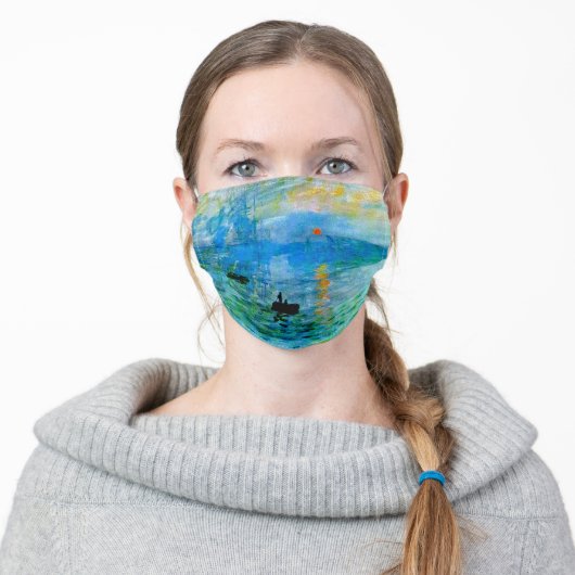 Rustic Stylish Blue Sunrise Fishing Boat Seascape Adult Cloth Face Mask (Worn)
