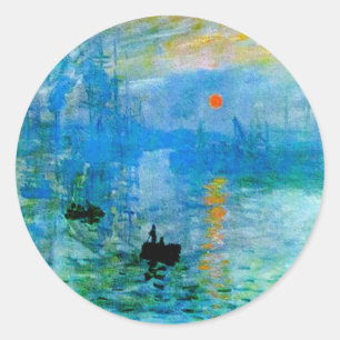 Rustic Stylish Blue Sunrise Fishing Boat Seascape Classic Round Sticker