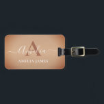 Rustic Stylish Brushed Copper Metal Monogrammed Luggage Tag<br><div class="desc">Elegant ,  Chic and modern stainless steel copper foil metal design with a modern monogram and name in white on the front. The back is thoughtfully designed with your contact details in white that can be personalized with your name ,  phone,  address and  email.</div>