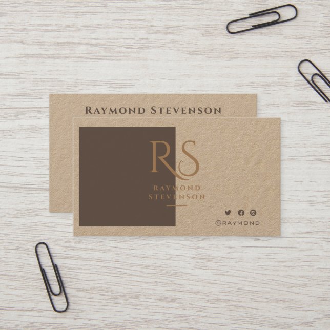 Rustic Stylish Chic Gold Professional Kraft Business Card (Front/Back In Situ)