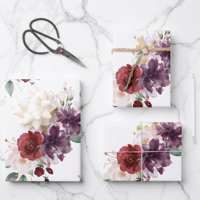 Rustic Stylish Floral Bouquets  Wrapping Paper Sheets (Front)