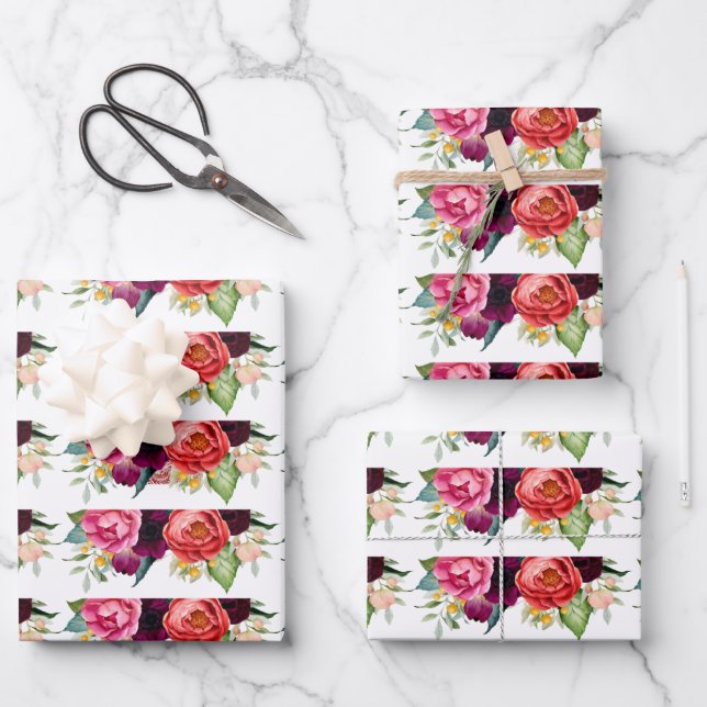 Rustic Stylish Floral Bouquets Wrapping Paper Sheets (Front)