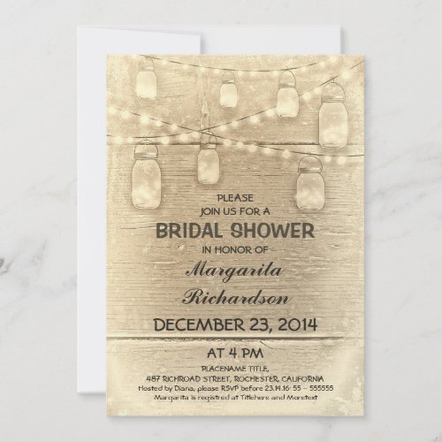 rustic stylish mason jars bridal shower invitation