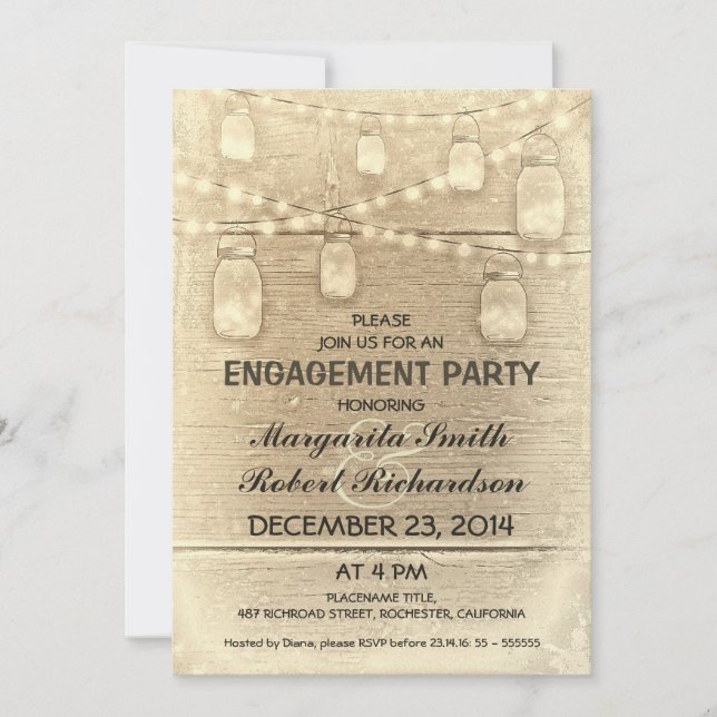 rustic stylish mason jars engagement party invitation (Front)