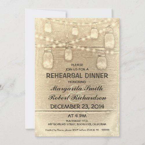 rustic stylish mason jars rehearsal dinner invitation