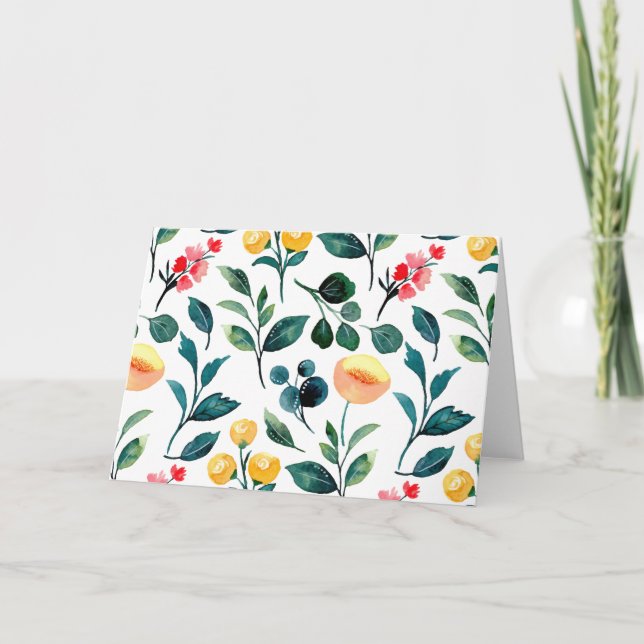 Rustic Stylish Yellow Watercolor Flowers Blank Card (Front)