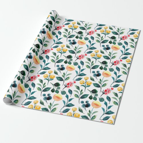 Rustic Stylish Yellow Watercolor Flowers Pattern Wrapping Paper