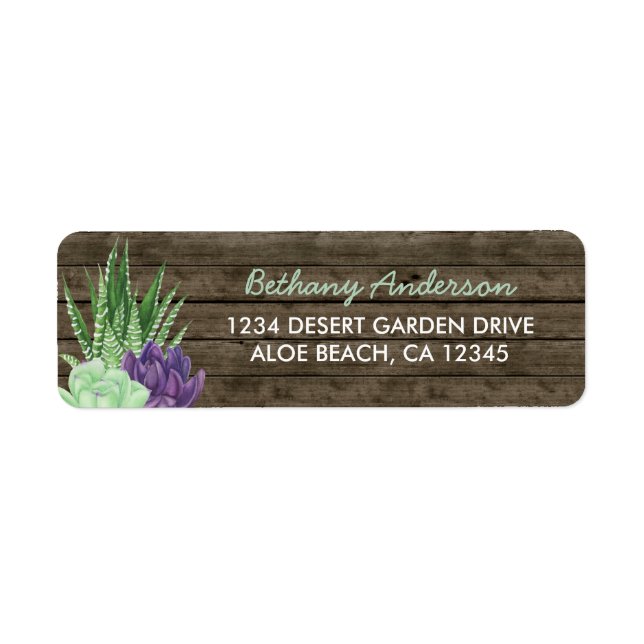 Rustic Succulent & Aloe Vera Return Address Label (Front)