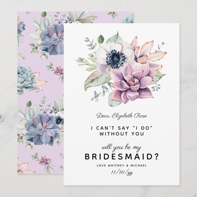 Rustic Succulent Bloom | Will You Be My Bridesmaid Invitation (Front/Back)