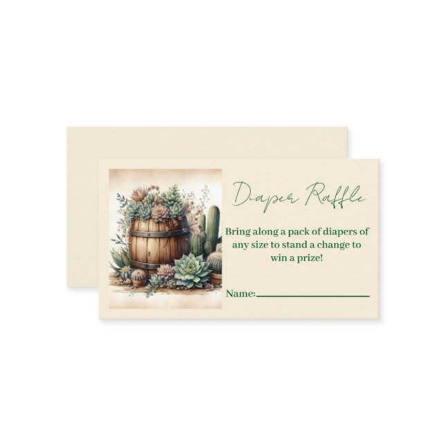 Rustic Succulent & Cacti Diaper Raffle Enclosure Card (Front/Back In Situ)