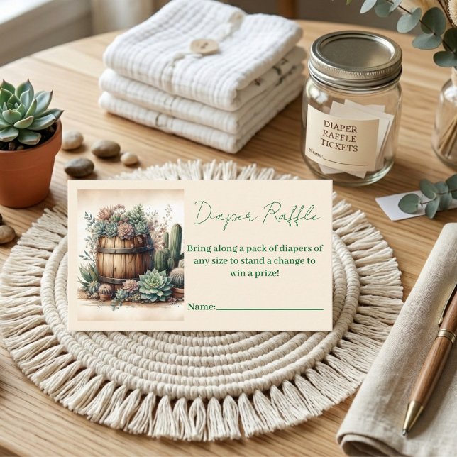 Rustic Succulent & Cacti Diaper Raffle Enclosure Card (Creator Uploaded)
