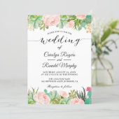 Rustic Succulent Cactus Blush Green Floral Wedding Invitation (Standing Front)