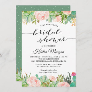 Rustic Succulent Cactus Floral Bridal Shower Invitation