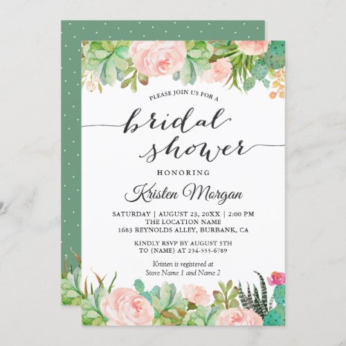 Rustic Succulent Cactus Floral Bridal Shower Invitation - Rustic Succulent Cactus Floral Bridal Shower Invitation Card. 
(1) For further customization, please click the "customize further" link and use our design tool to modify this template. 
(2) If you prefer Thicker papers / Matte Finish, you may consider to choose the Matte Paper Type. 
(3) If you need help or matching items, please contact me.
