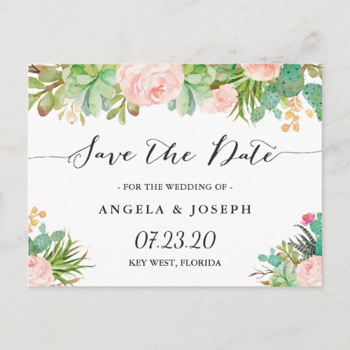 Rustic Succulent Cactus Floral Save the Date Announcement Postcard - Rustic Succulent Cactus Floral Wedding Save the Date Postcard. 
(1) For further customization, please click the "customize further" link and use our design tool to modify this template. 
(2) If you need help or matching items, please contact me.
