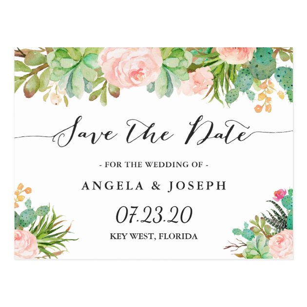 Rustic Succulent Cactus Floral Save The Date Postcard