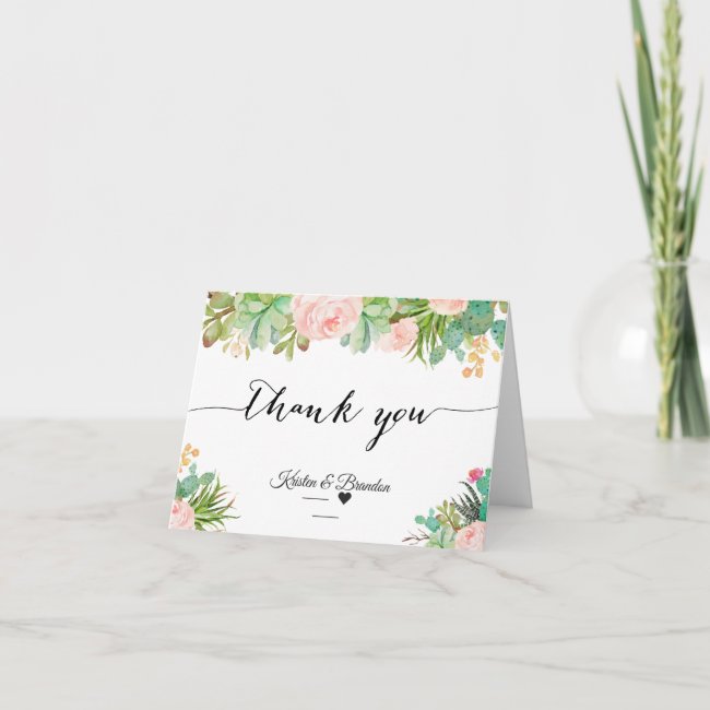 Rustic Succulent Cactus Floral Wedding Thank You