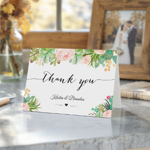 Rustic Succulent Cactus Floral Wedding Thank You Card
